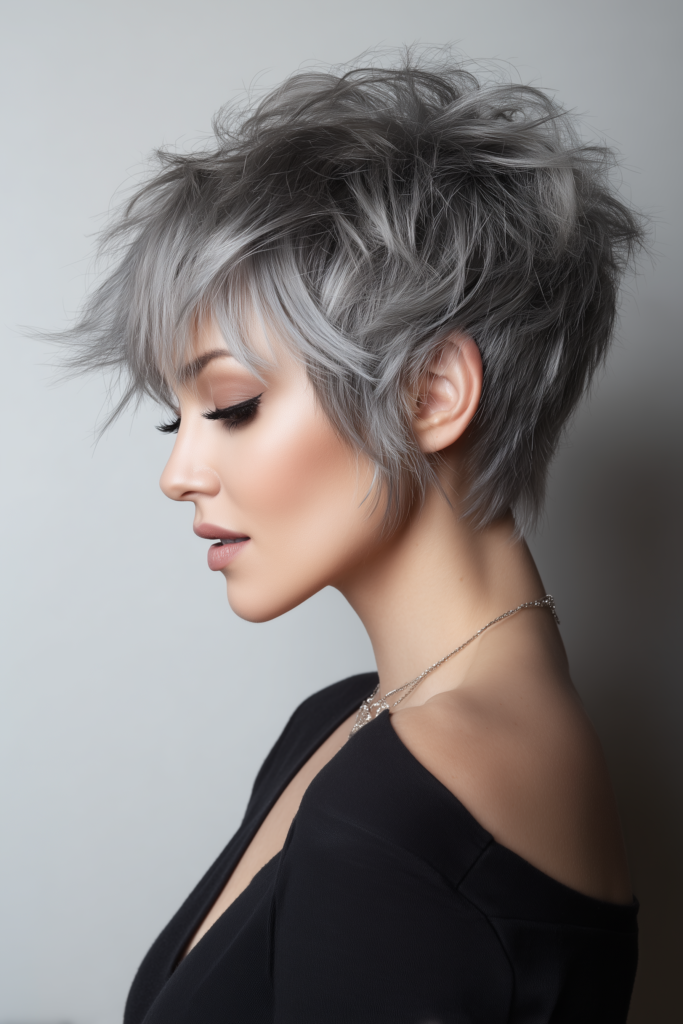 Steel Grey Pixie with Dark Roots