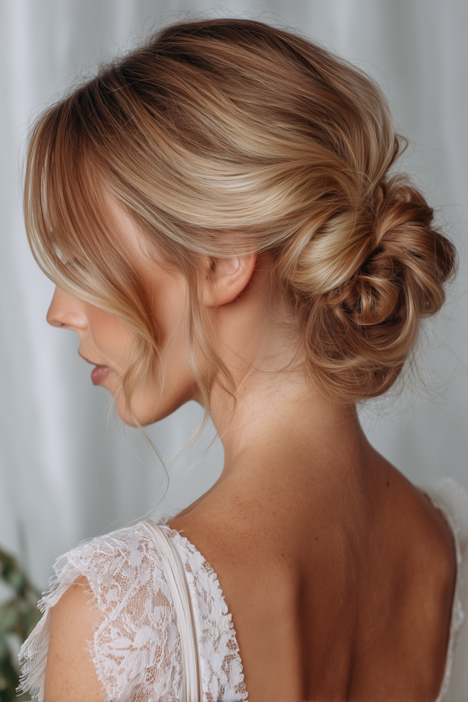 Textured Low Bun with Wispy Tendrils