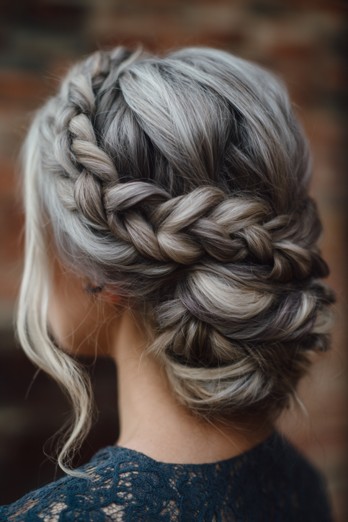 Braided Crown with Silver Highlights