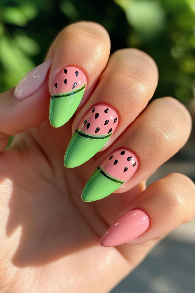 Classic Watermelon Accent Nails