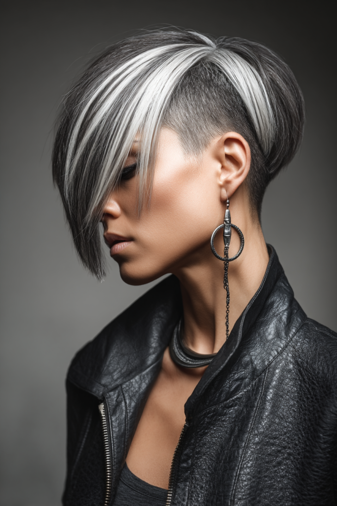 Dramatic Silver-Streaked Undercut