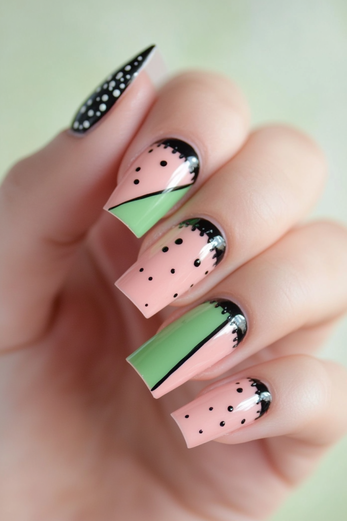 Easy Watermelon Nails with Striping Tape