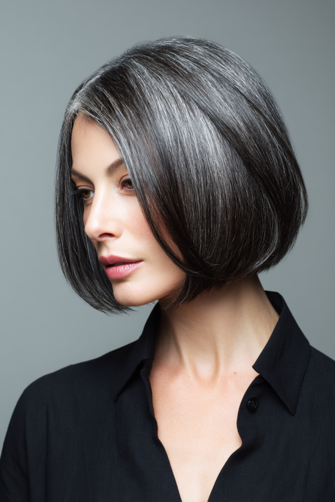 Sleek Silver-Streaked Bob