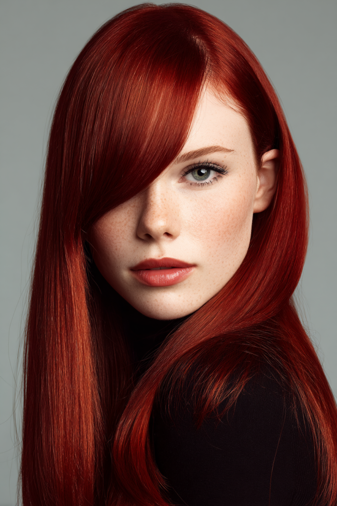 a woman with long red hair