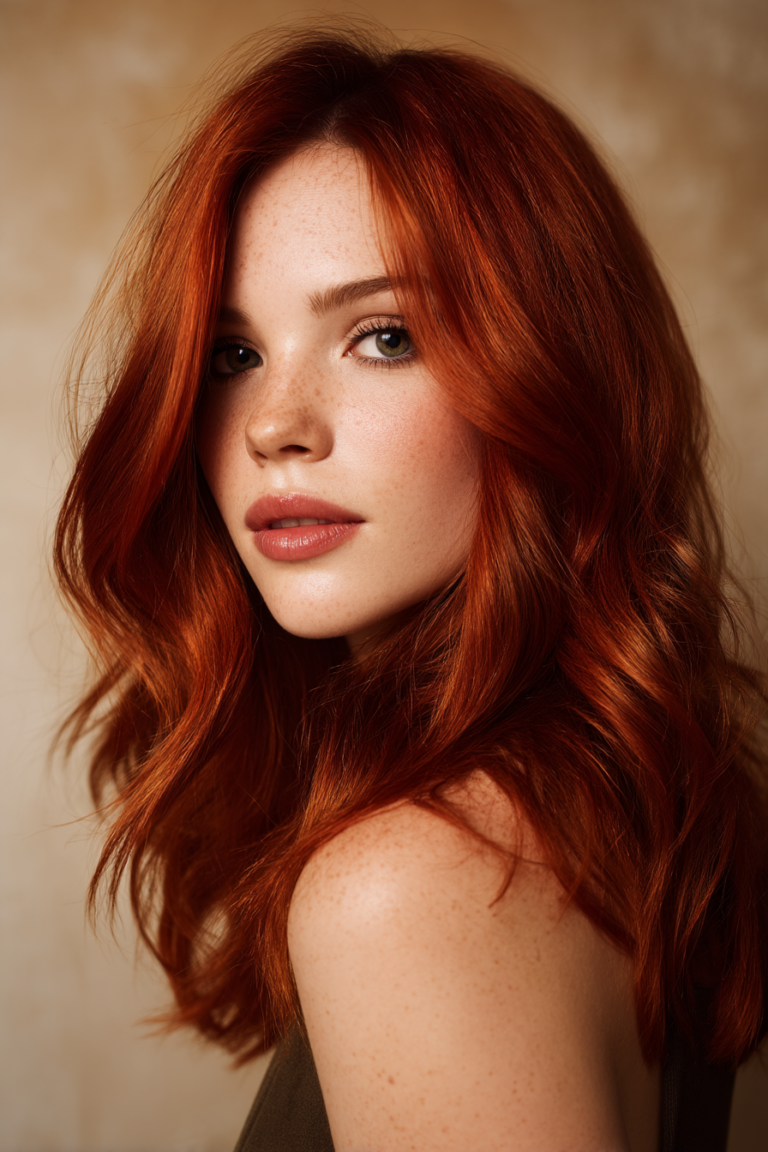 a woman with red hair