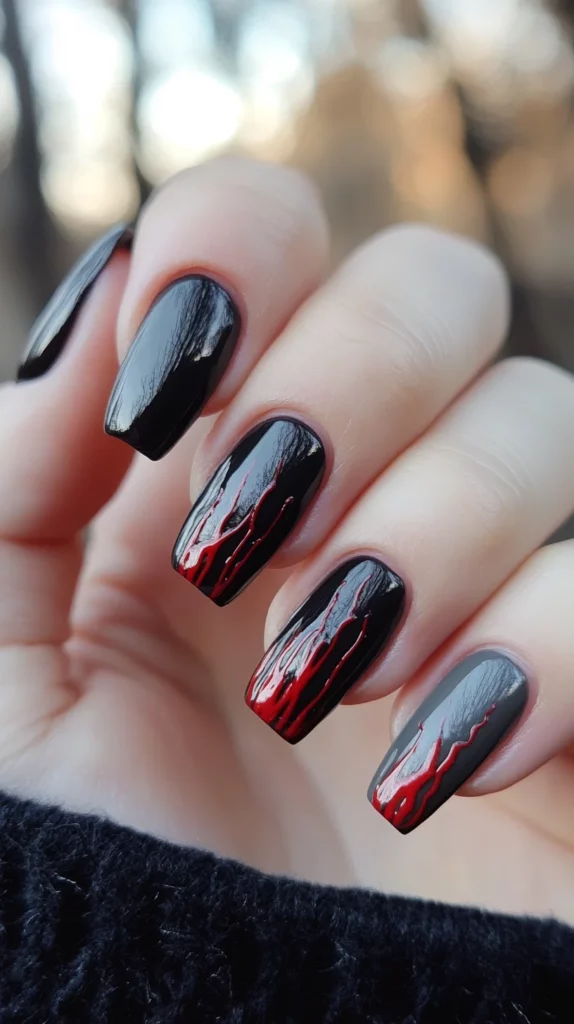 Blood Drip Accent Nails