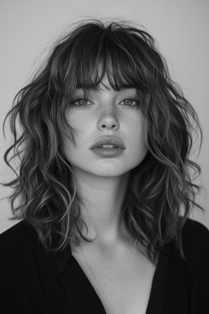 a woman with long curly hair and freckles