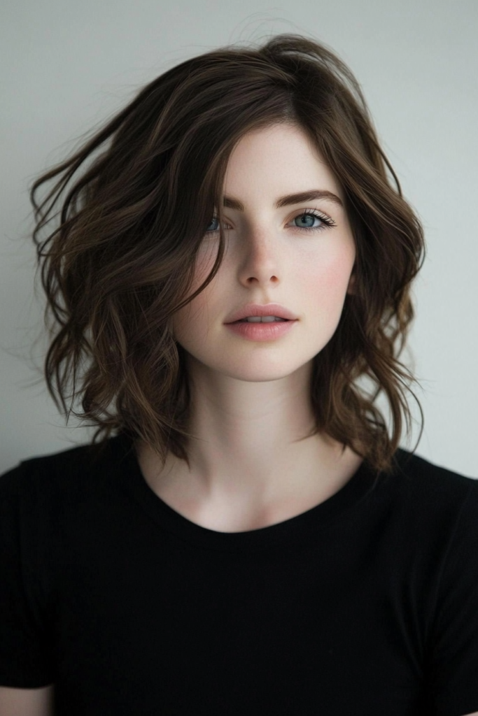 a woman with short brown hair wearing a black shirt