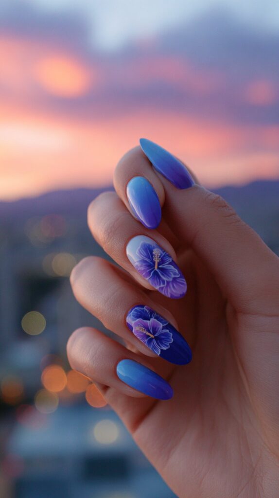 Blue‑to‑Purple Ombré Hibiscus Design