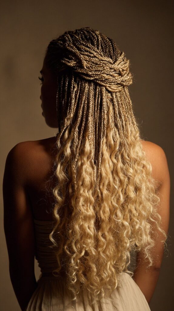 Box Braid Headband with Waterfall Curls