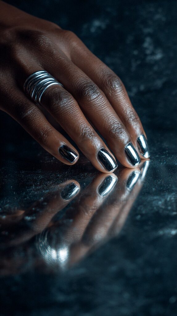 Chrome Black Short Alt Nails