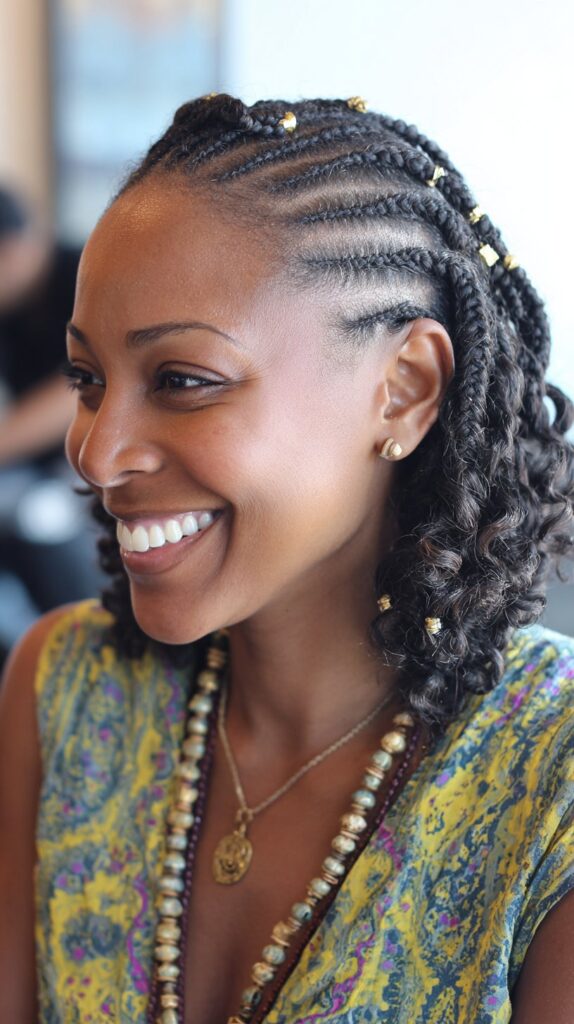 Classic Short Fulani Braids with Spiral Curls