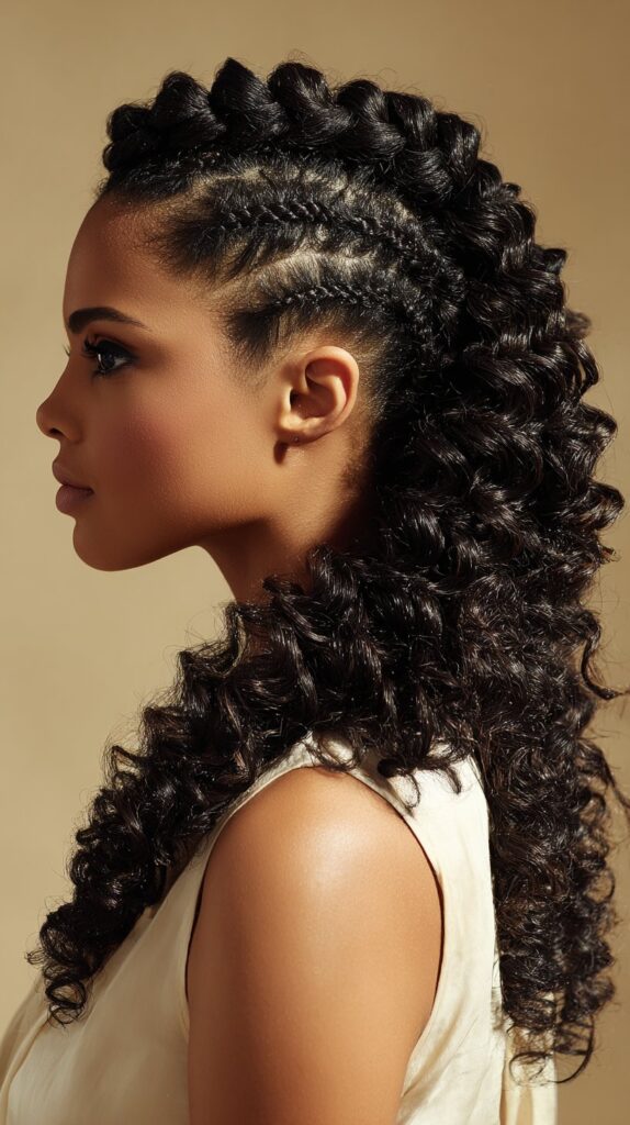 Classic Side‑Swept Half Braids Half Curls