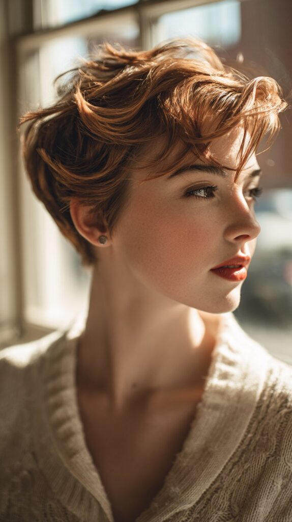 Classic Wavy Pixie with Side‑Swept Bangs