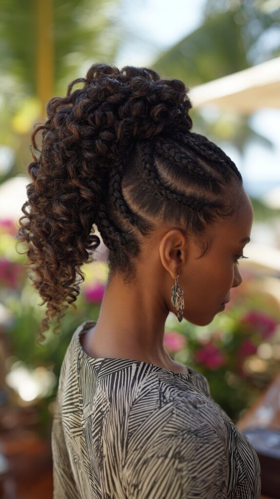 Cornrow Half‑Up with Pineapple Curls