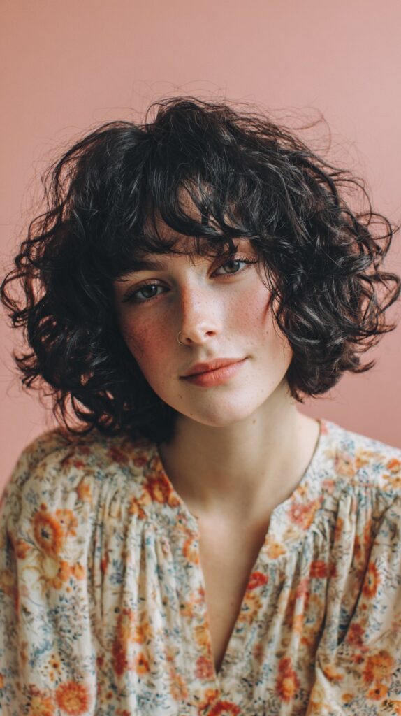 Curly Bob with Bangs