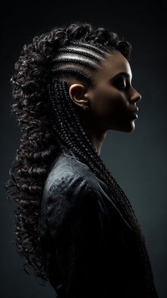 Feed‑In Braids with Curly Waterfall