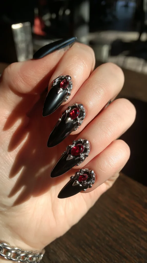 Goth Glam Stiletto Junk Nails