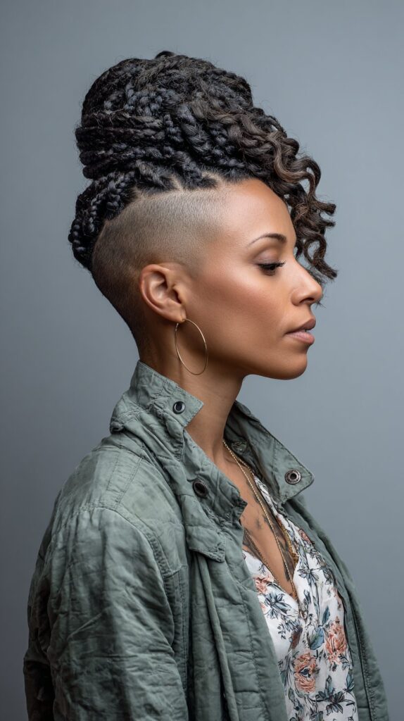 Half Box Braided Bun with Curly Undercut