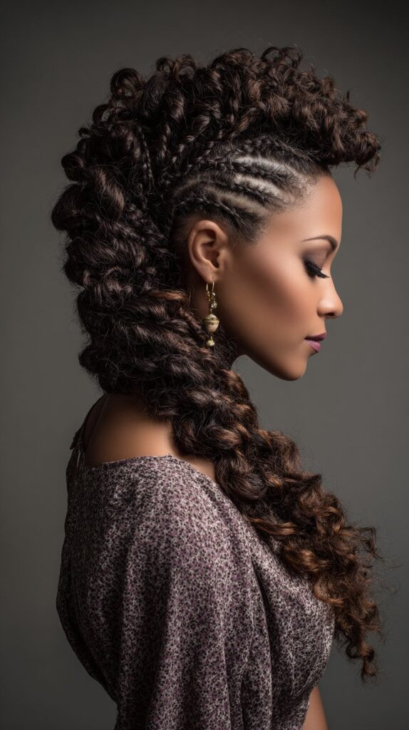 Half Braided Half Curly Faux Hawk