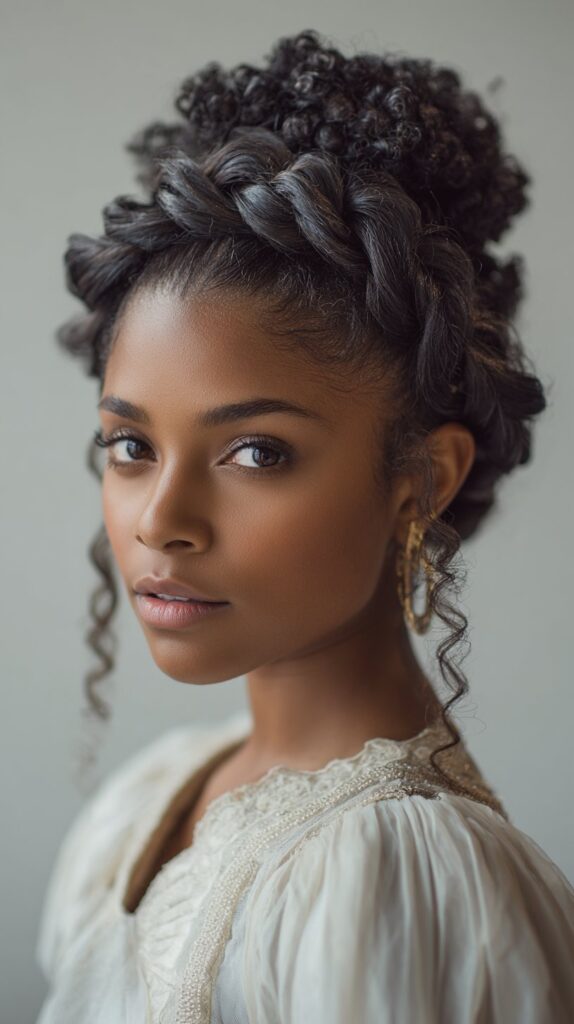 Half Halo Braid with Curly Puff