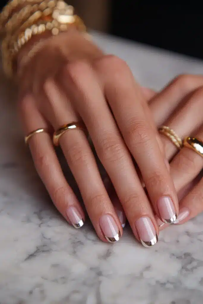 a close up of a hand with gold rings