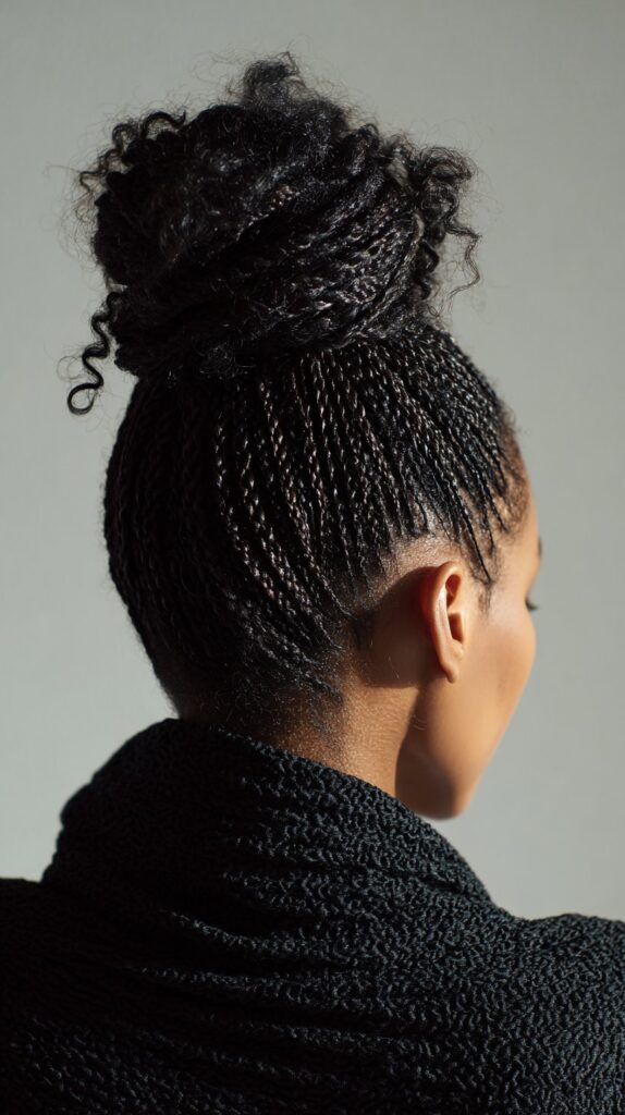 Micro Braids with Curly Top Knot