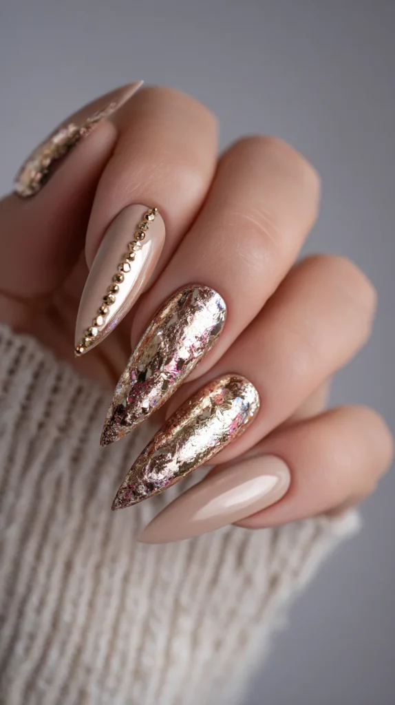 Mixed Media Metallic Stiletto Junk Nails