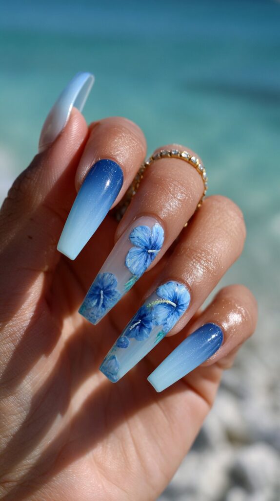 Ombré Blue with Hibiscus Accents
