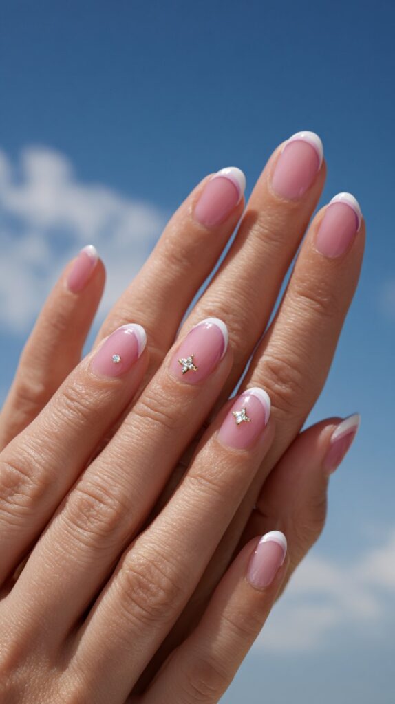 Scalloped Pink French Tips with Celestial Charms