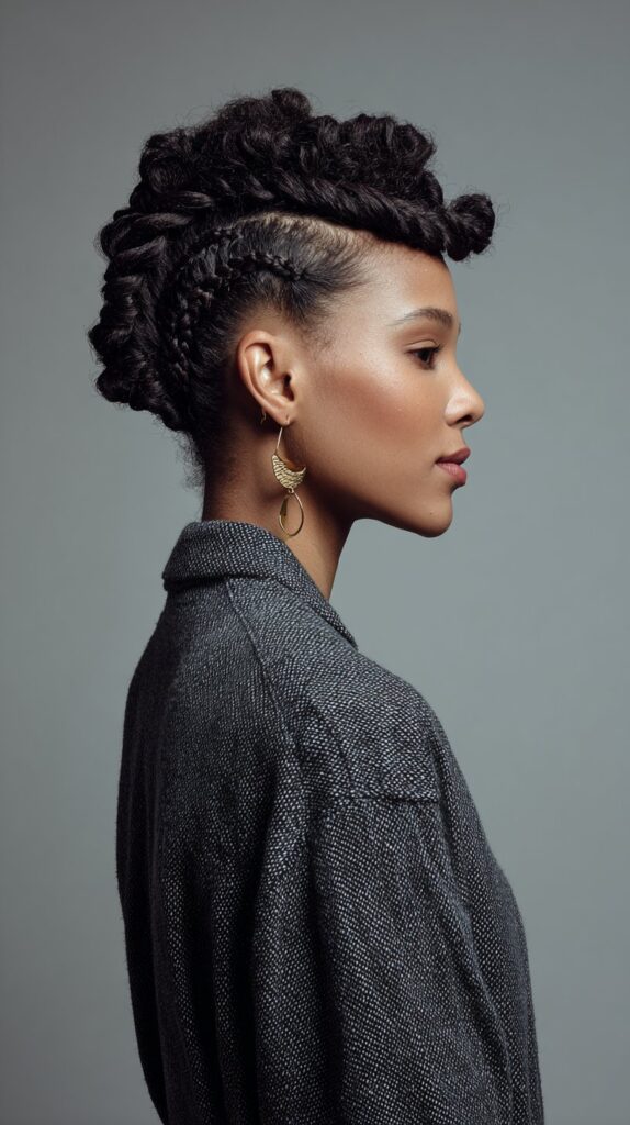 Side‑Swept Flat Twists with Curly Pompadour
