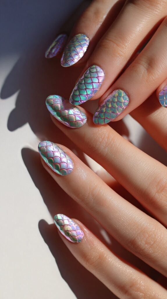 Tiffany Blue Iridescent Mermaid Nails