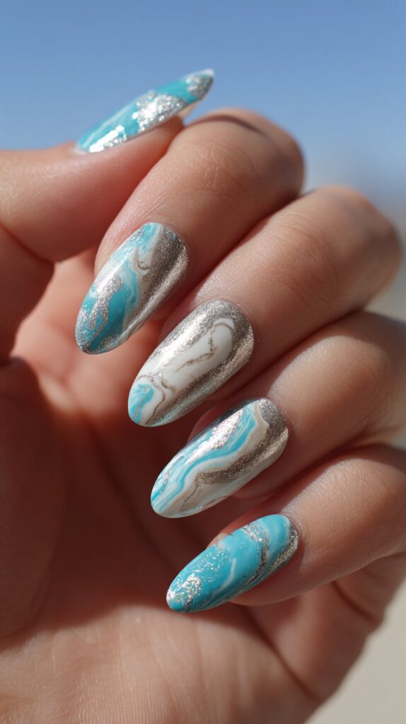 Tiffany Blue Marble Nails