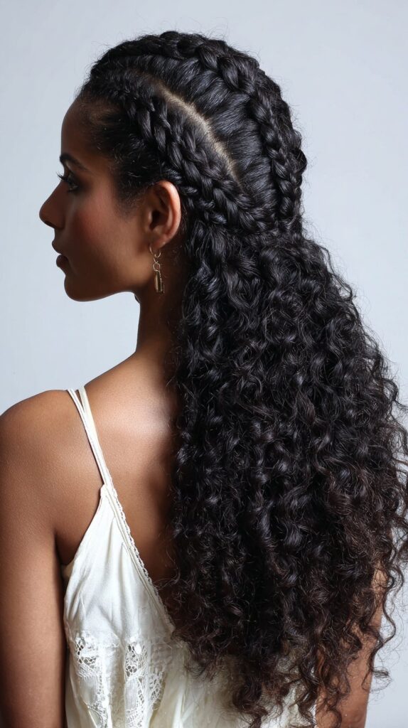Tribal Braids with Curly Half‑Up Style
