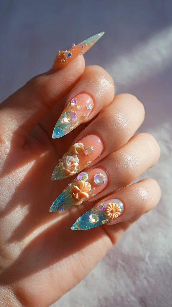 Tropical Paradise Stiletto Junk Nails