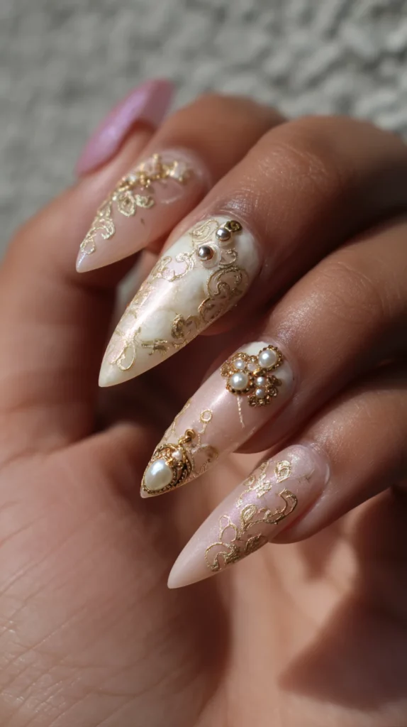 Vintage Charm Stiletto Junk Nails
