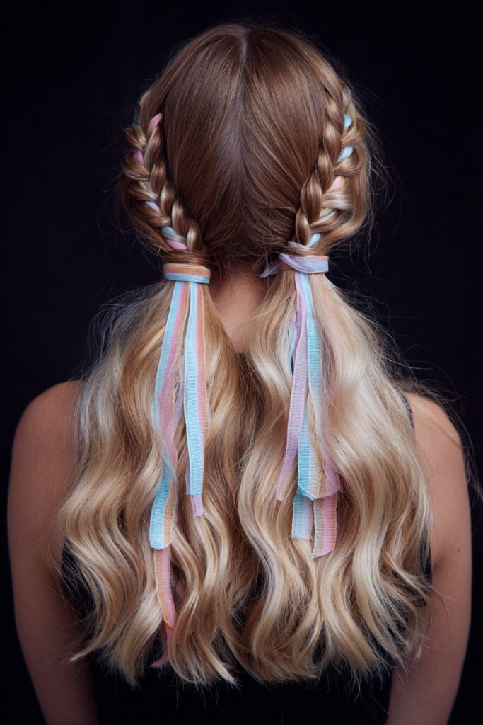 Braided Pigtails with Ribbons