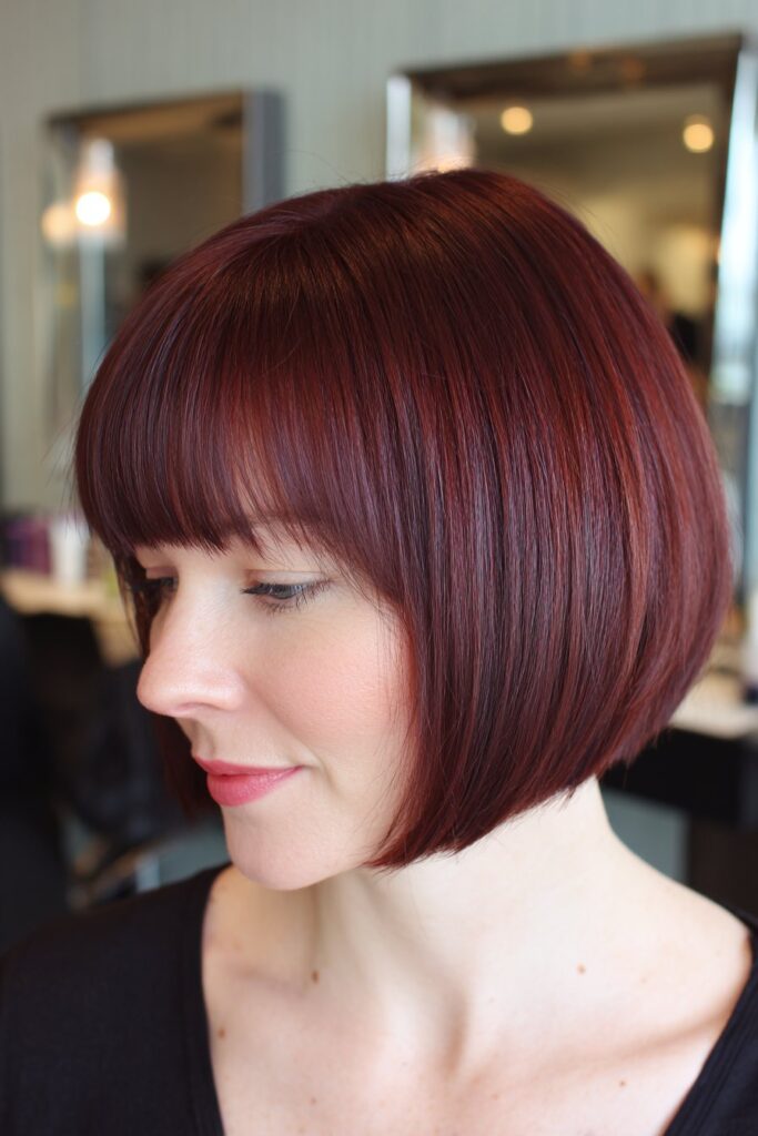 Burgundy Bob with Bangs
