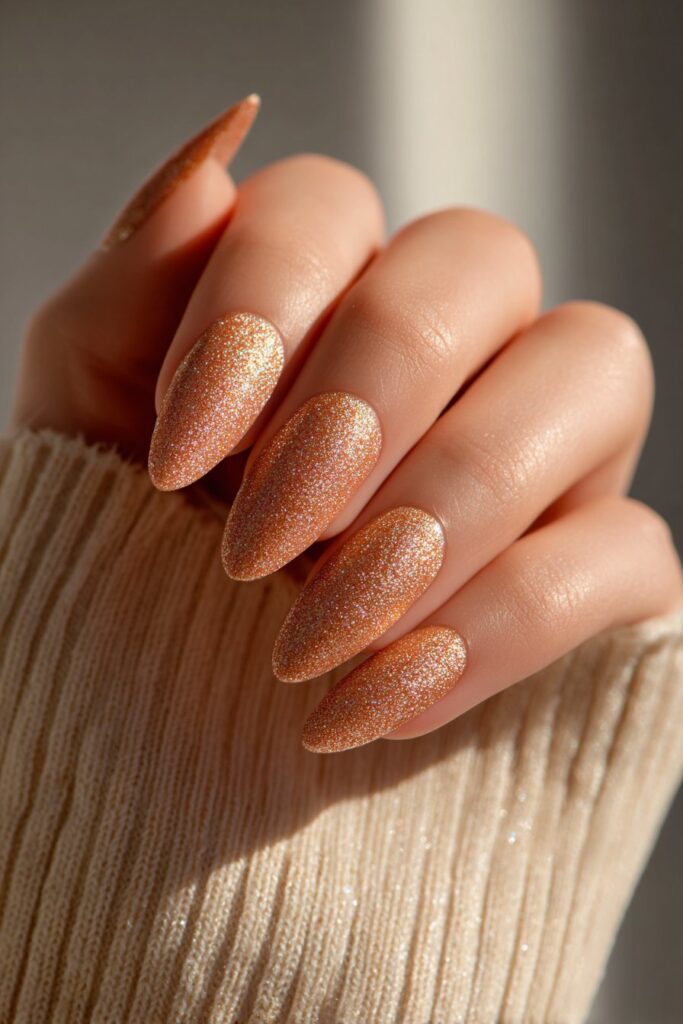 Champagne Shimmer Almond Nails