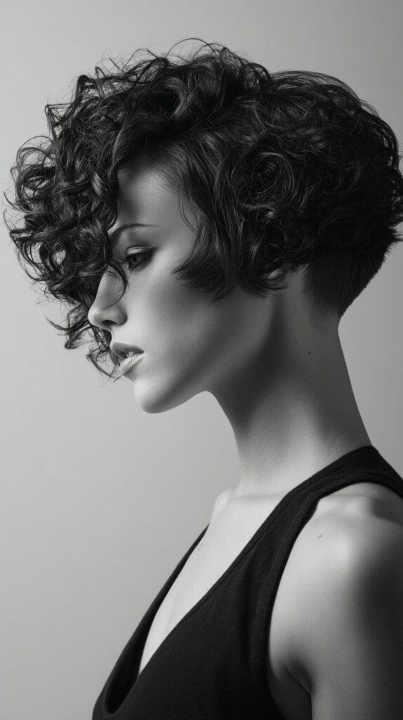 Curly Angled Bob with Undercut