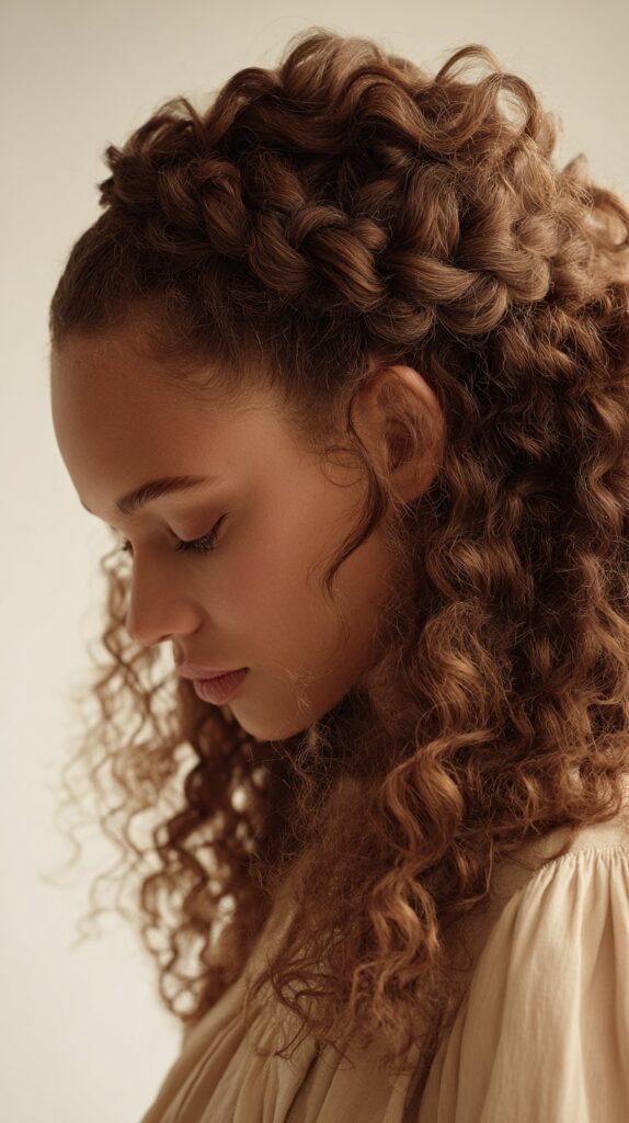 a woman with curly hair