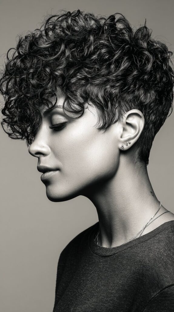 Curly Pixie with Tapered Sides
