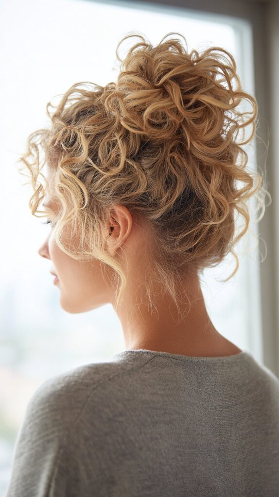 Curly Topknot with Volume at Crown