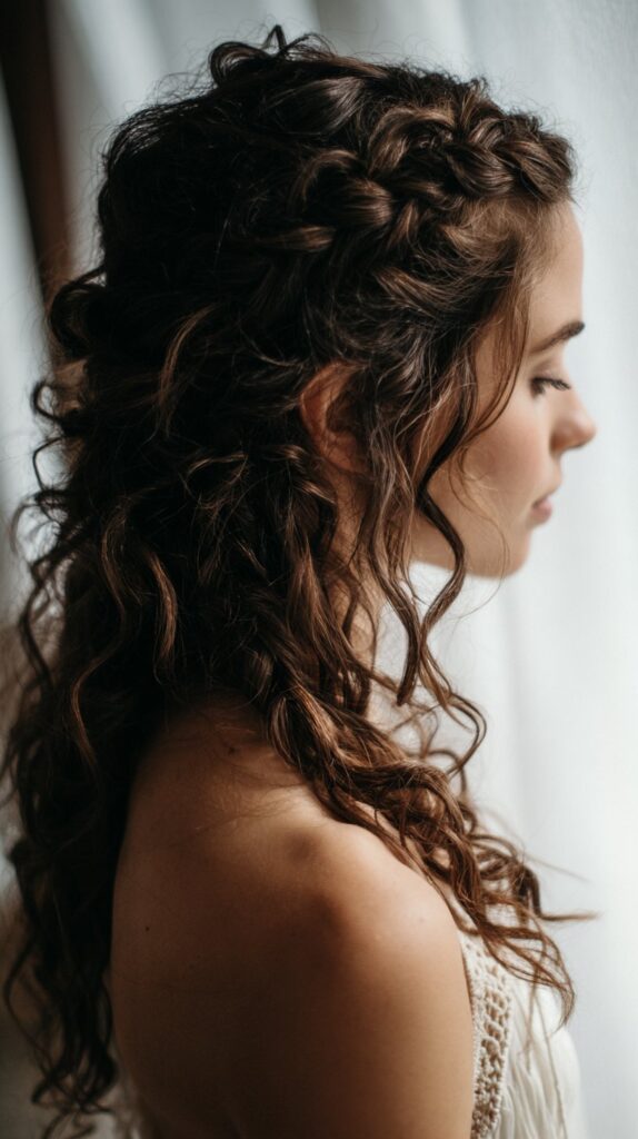 Curly Waterfall Braid with Loose Curls