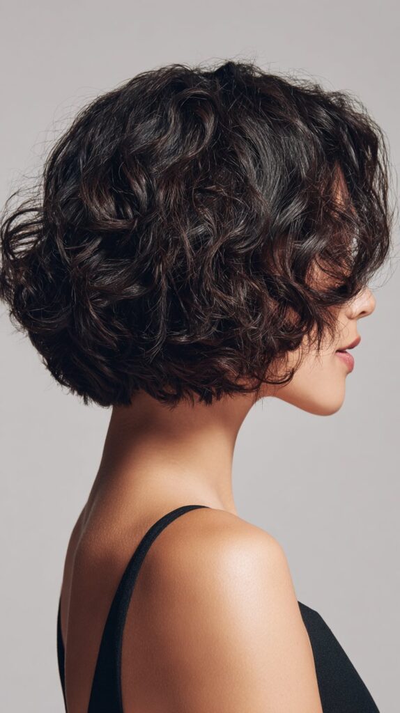 Layered Curly Bob with Side Part