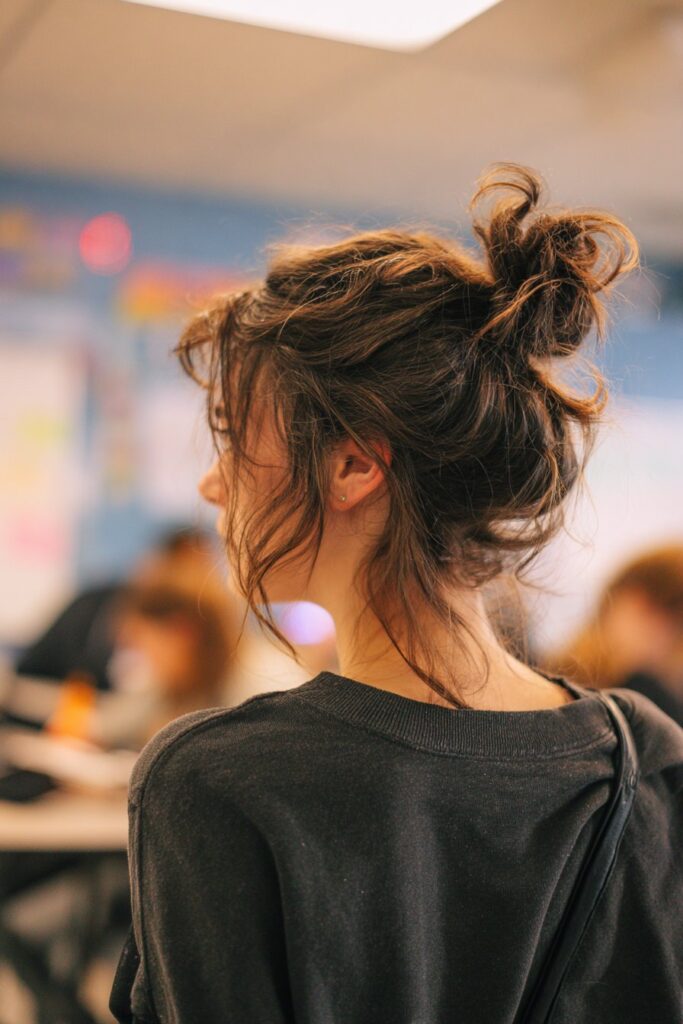 Messy Top Knot with Face-Framing Pieces