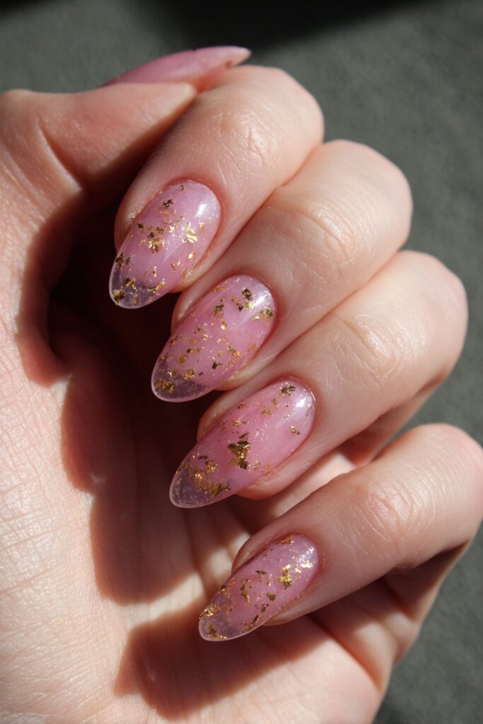 Sheer Pink With Gold Flakes