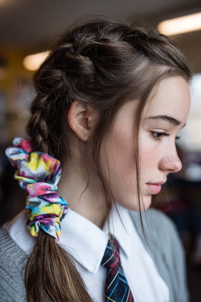 Single Side Braid with Scrunchie