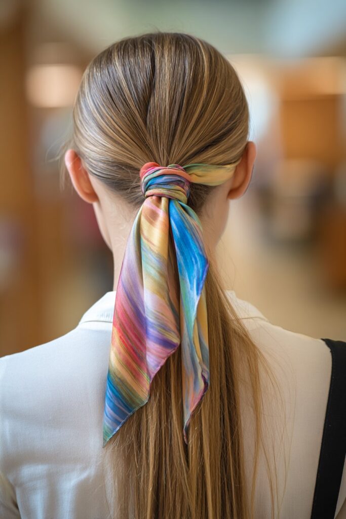 Sleek Low Ponytail with Scarf