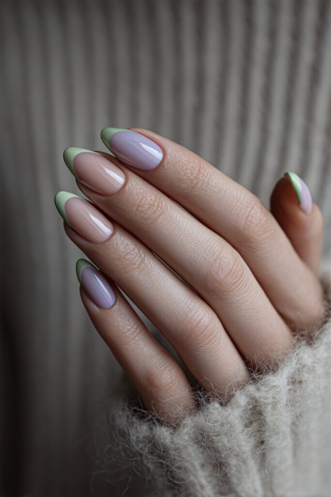 Two-Tone French Almond Nails